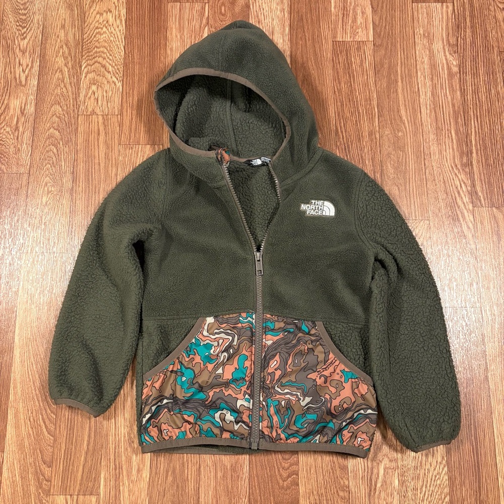 The North Face Kids Olive Fleece Hoodie with Camo Accents